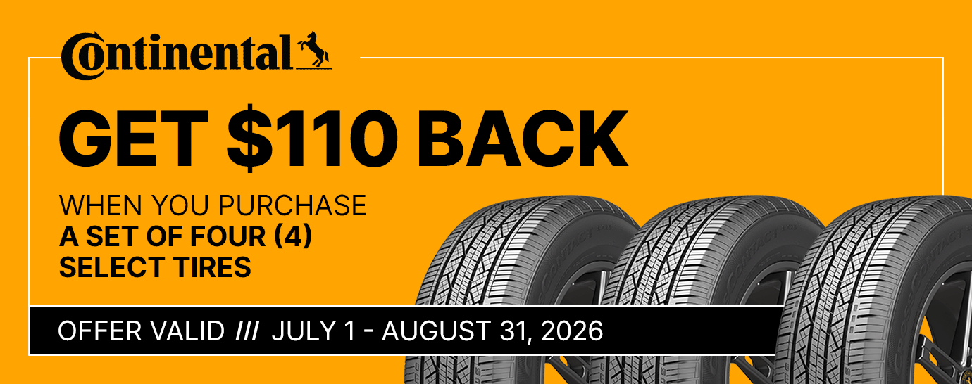 Get $110 back when you purchase a set of four (4) select Continental tires