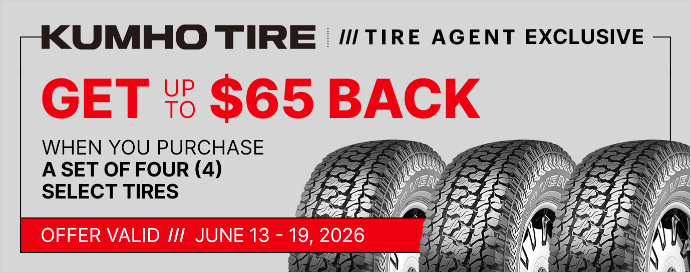 Get up to $65 back when you purchase a set of four (4) select Kumho tires