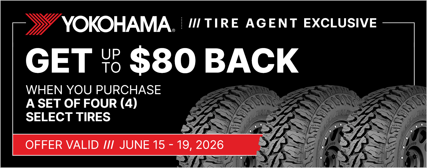Get up to $80 back when you purchase a set of four (4) select Yokohama tires