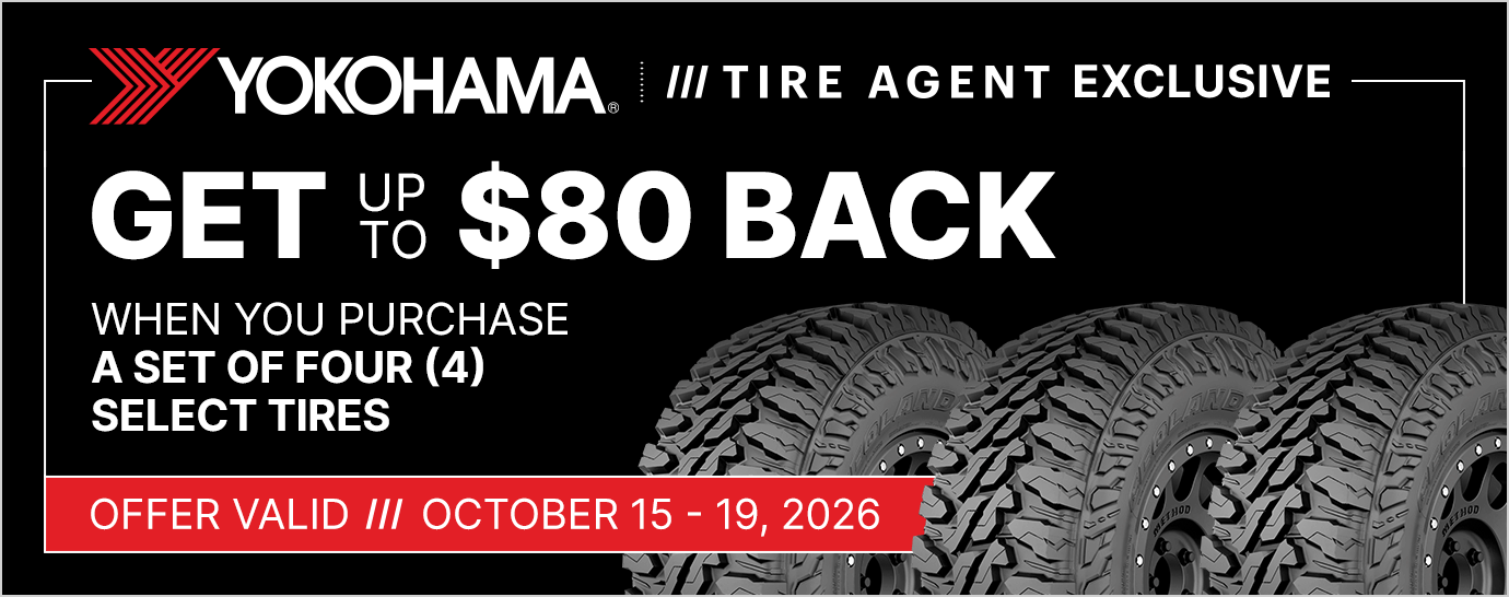 Get up to $80 back when you purchase a set of four (4) select Yokohama tires