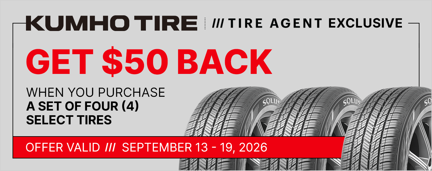 Get $50 back when you purchase a set of four (4) select Kumho tires