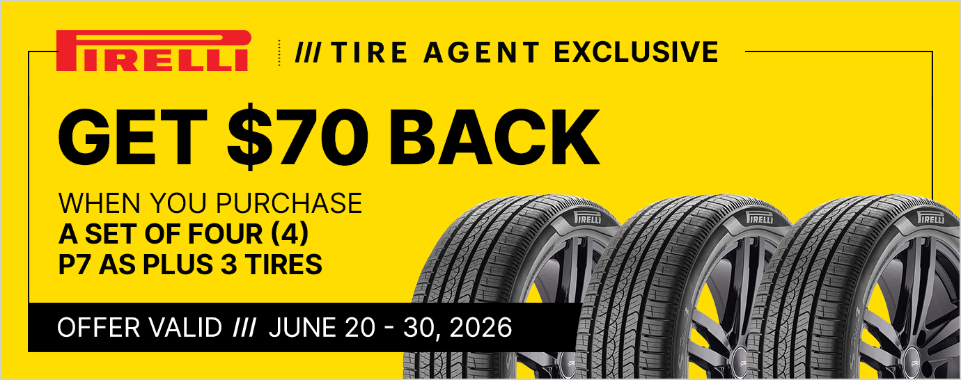 Get $70 back when you purchase a set of four (4) select Pirelli tires. Offer valid June 20 - 30, 2026.