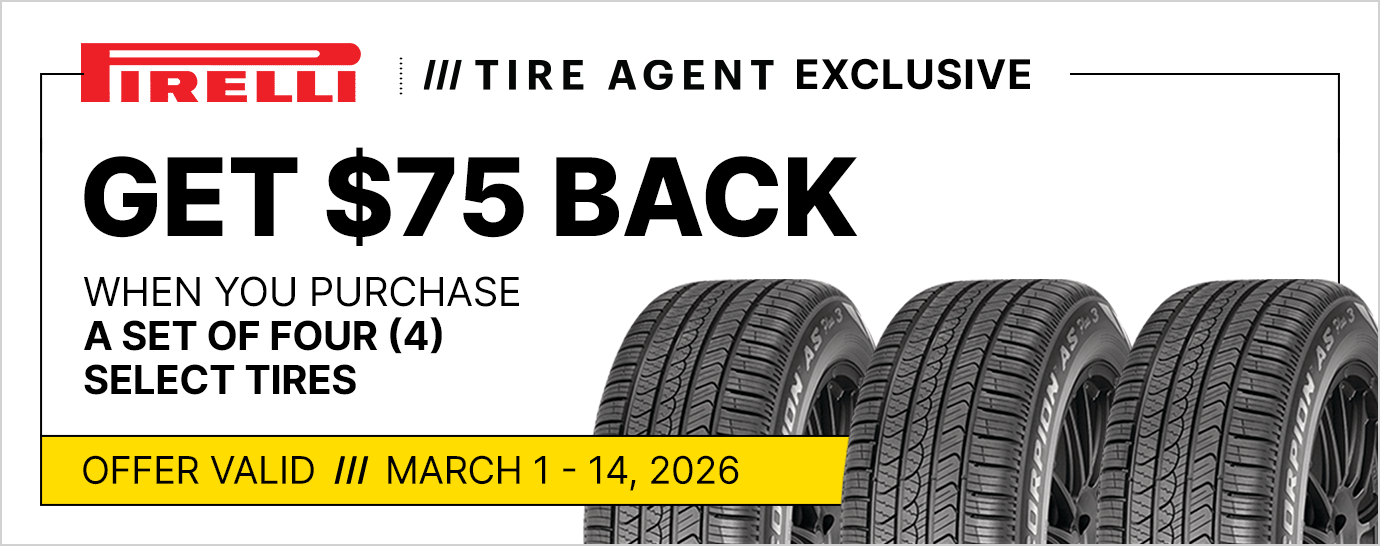 Get $75 back when you purchase a set of four (4) select Pirelli tires