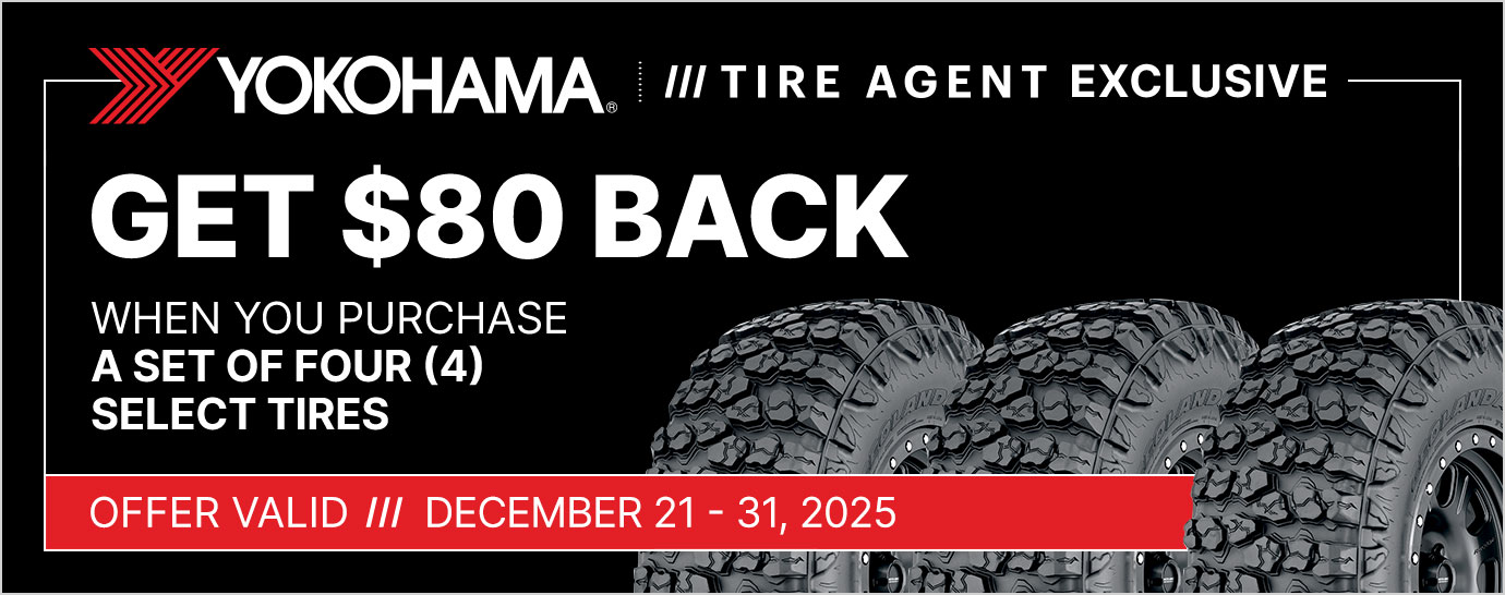 Get $80 back when you purchase a set of four (4) select Yokohama tires