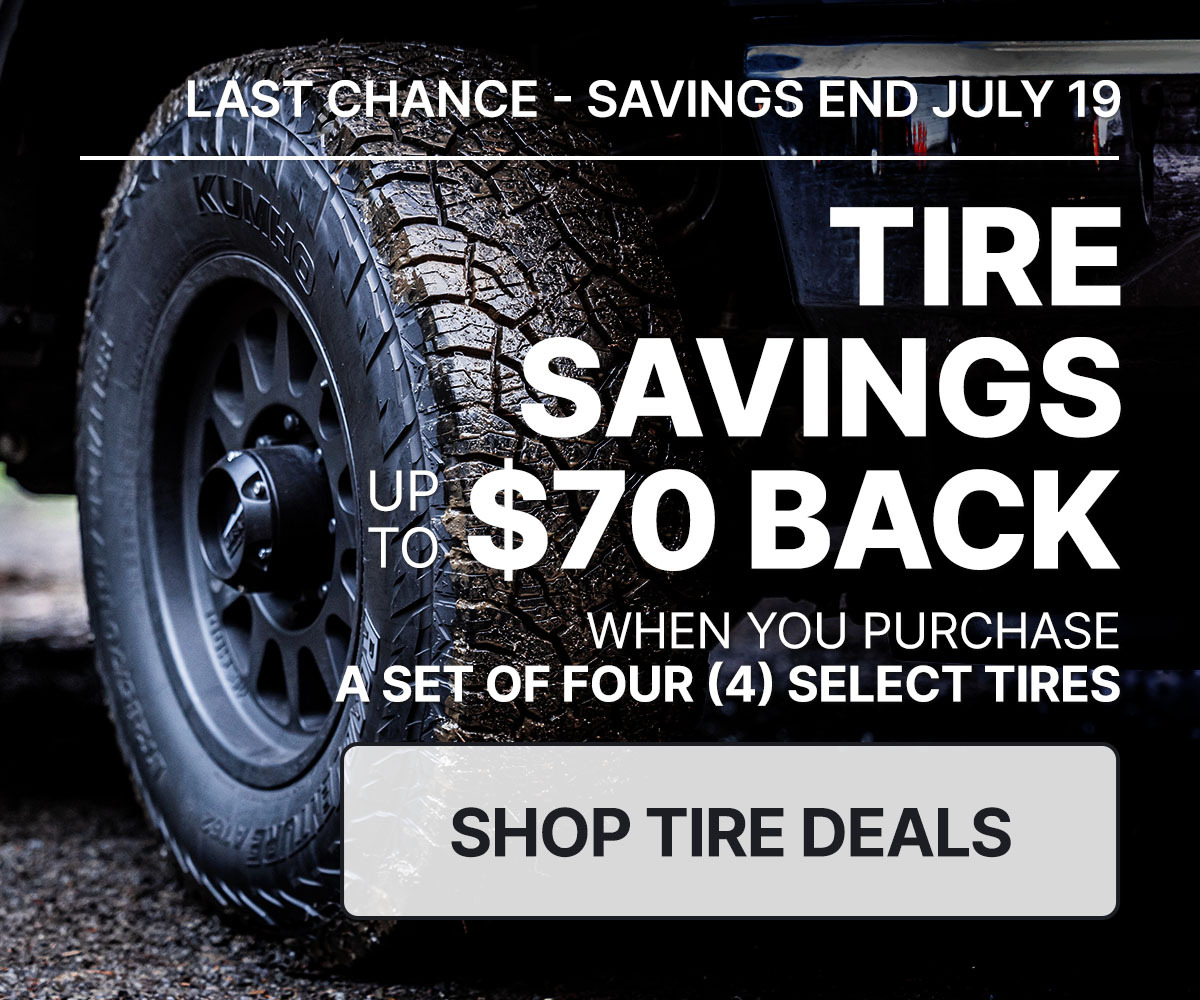 Tire savings up to $75 back when you purchase a set of four (4) select tires