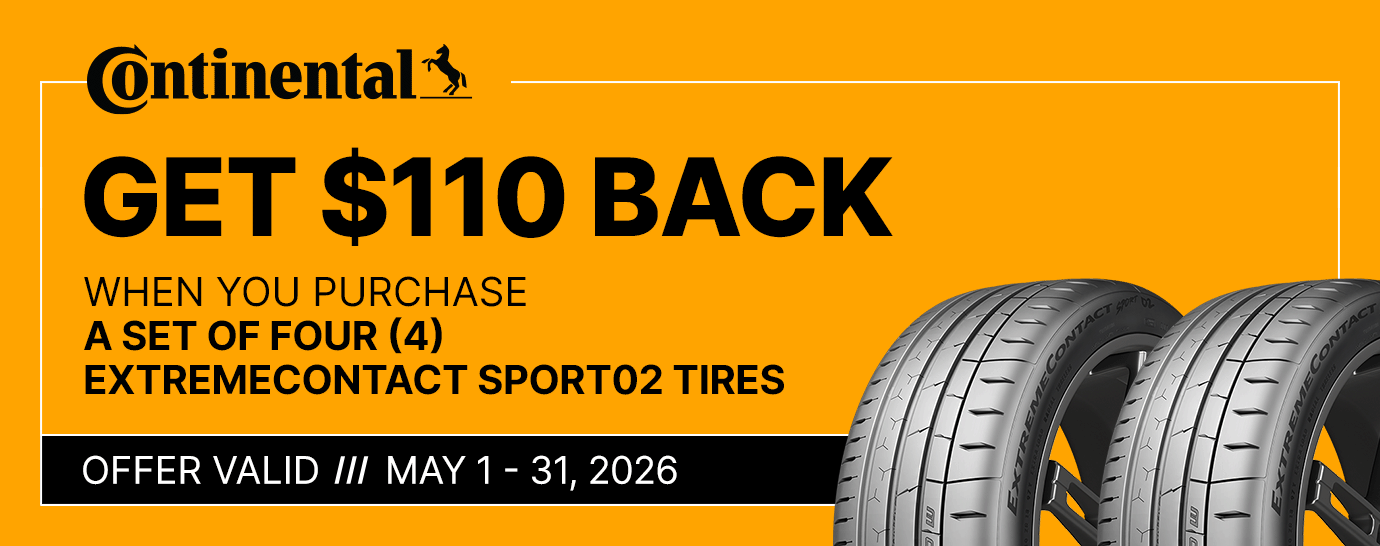Get $110 back when you purchase a set of four (4) select Continental tires