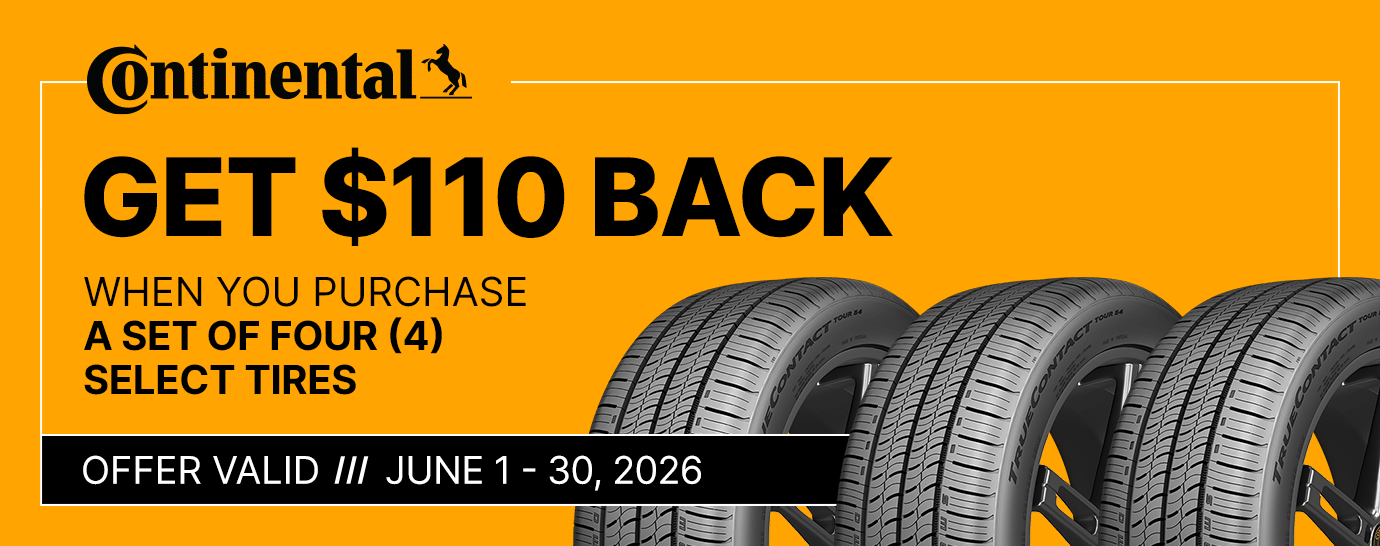 Get $110 back when you purchase a set of four (4) select Continental tires