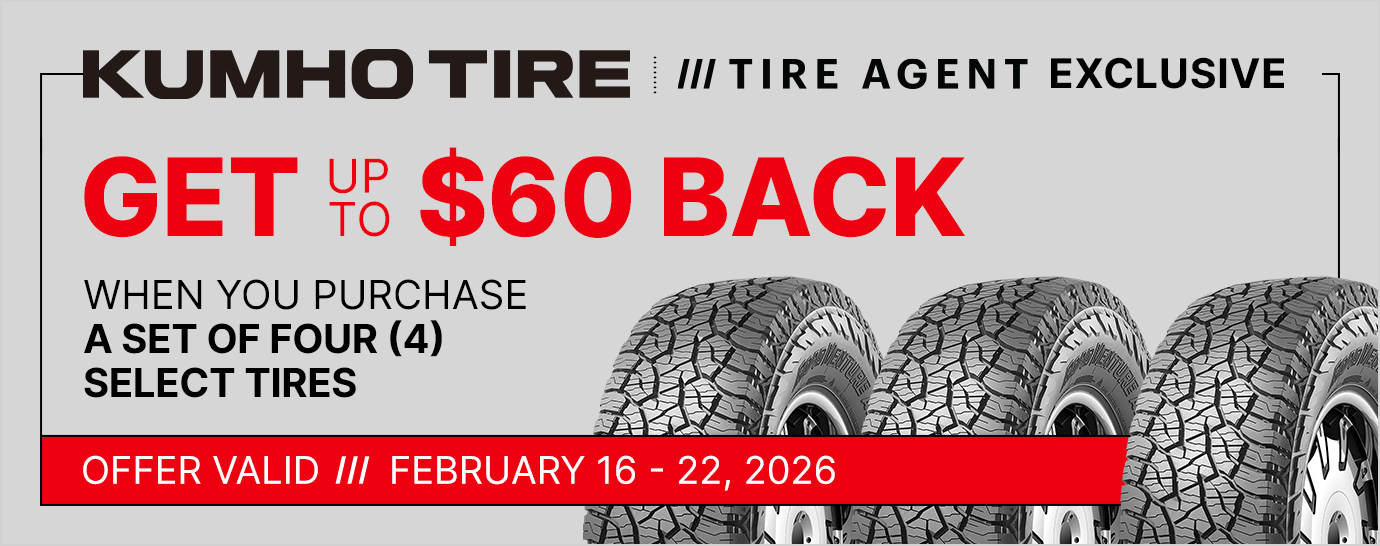 Get up to $60 back when you purchase a set of four (4) select Kumho tires