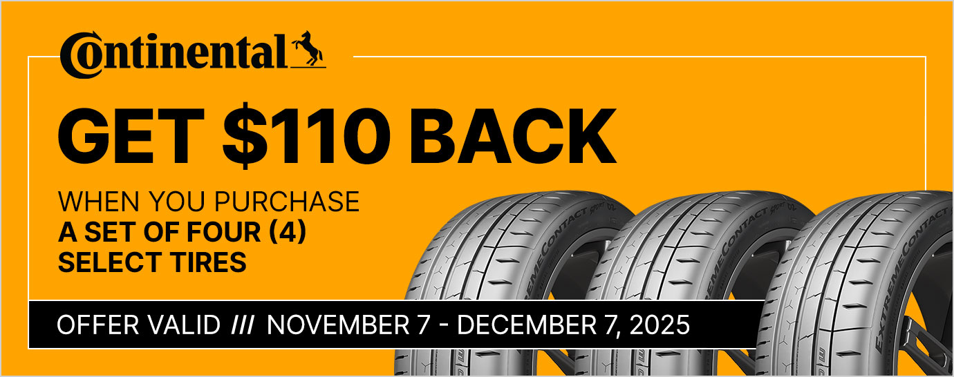 Get $110 back when you purchase a set of four (4) select Continental tires