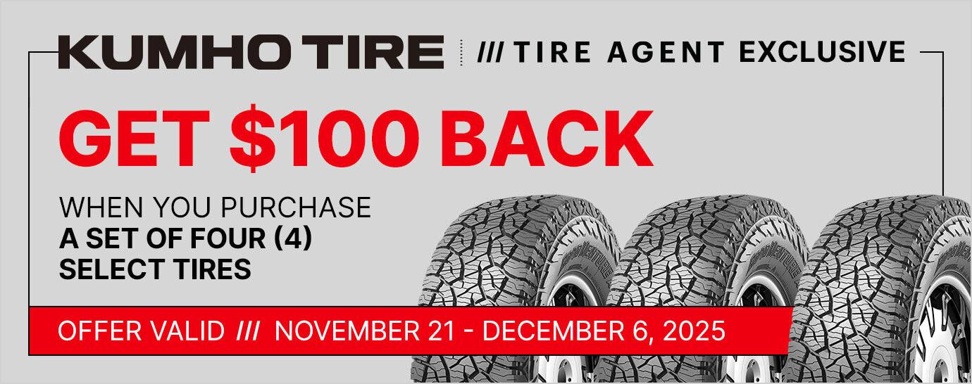 Get $100 back on a set of four (4) select Kumho tires