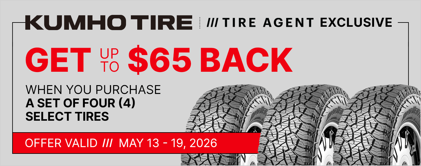 Get up to $65 back when you purchase a set of four (4) select Kumho tires