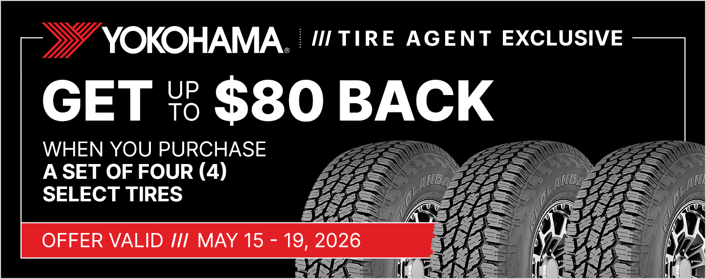 Get up to $80 back when you purchase a set of four (4) select Yokohama tires