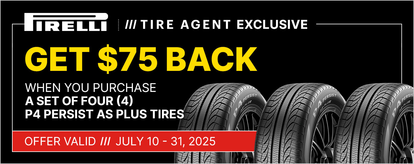 Get $75 back when you purchase a set of four (4) select Pirelli tires. Offer valid July 10 - 31, 2025.