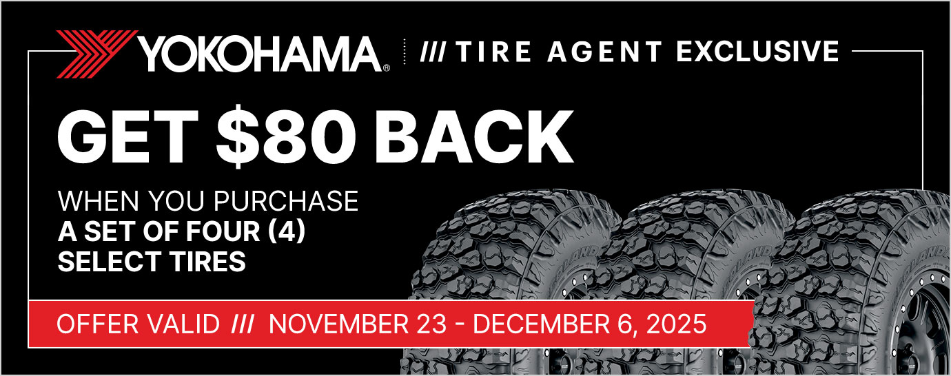 Get $80 back on a set of four (4) select Yokohama tires