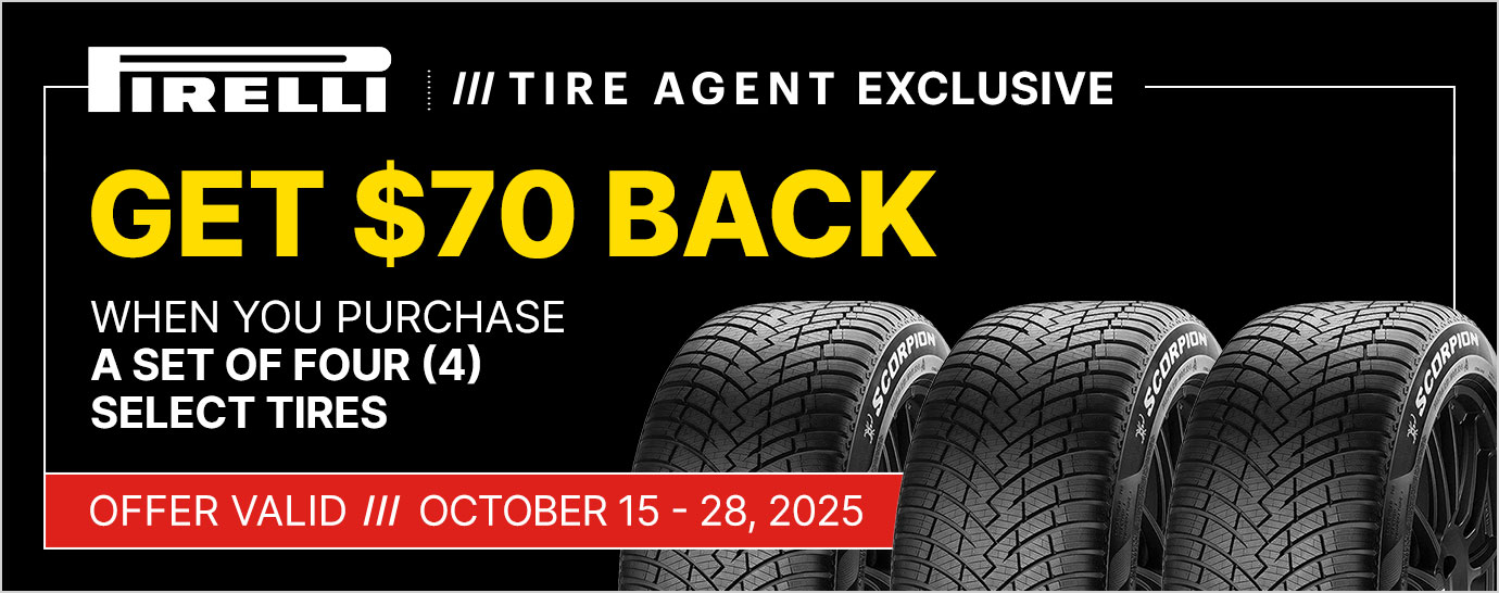 Get $70 back when you purchase a set of four (4) select Pirelli tires