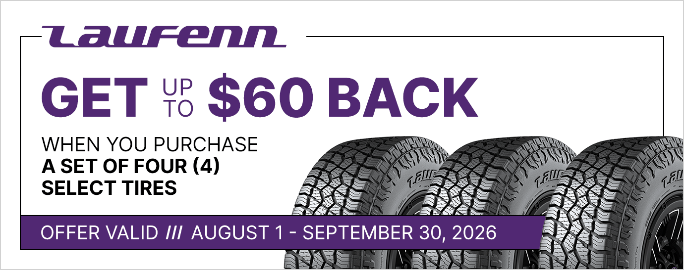 Get up to $60 back when you purchase a set of four (4) select Laufenn tires