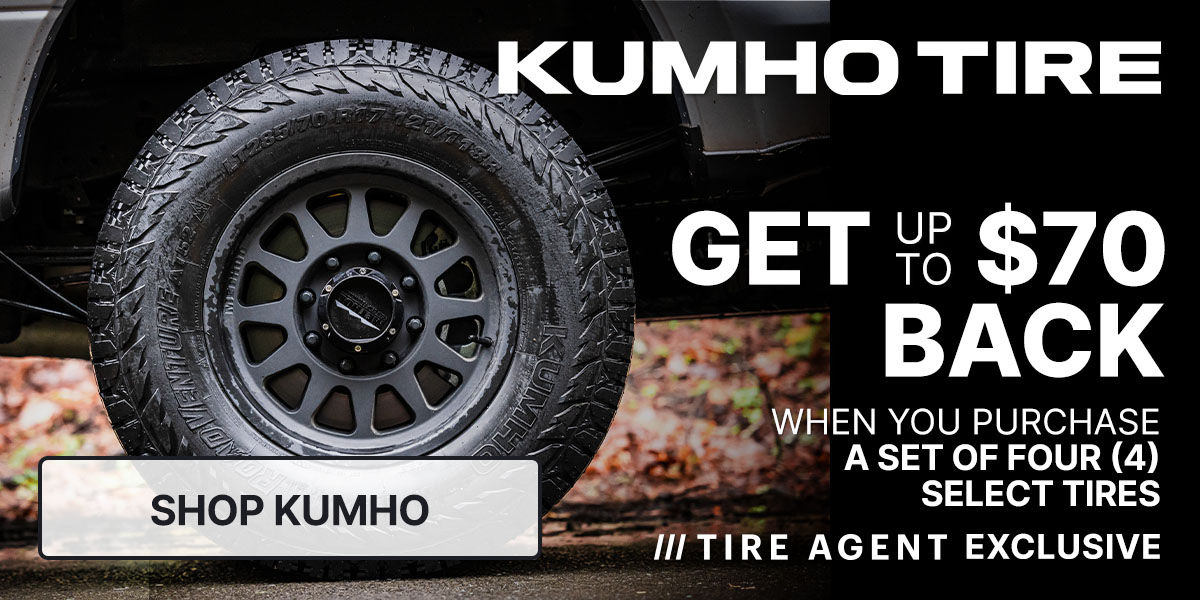 Get up to $70 back when you purchase a set of four (4) select Kuhmo tires