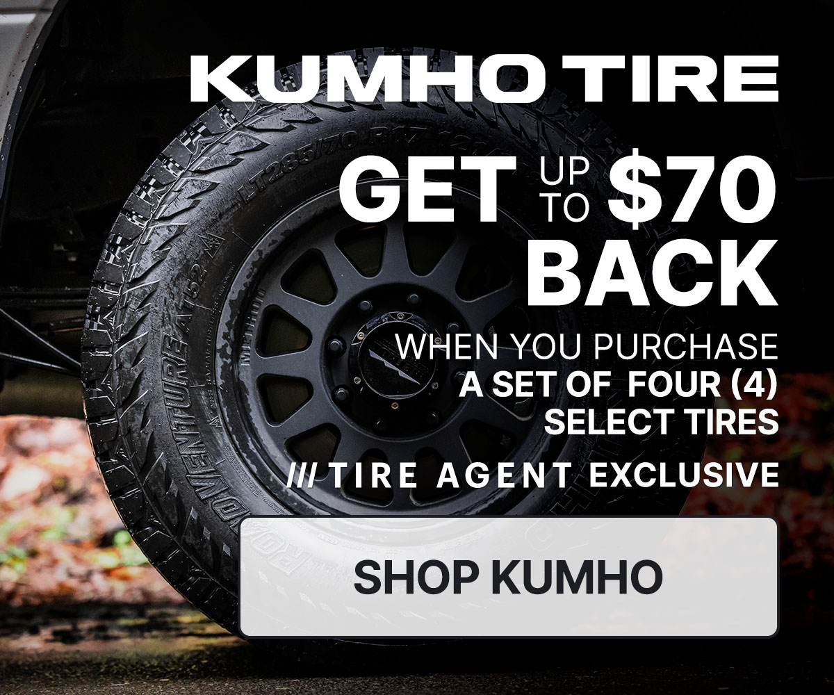 Get up to $70 back when you purchase a set of four (4) select Kuhmo tires