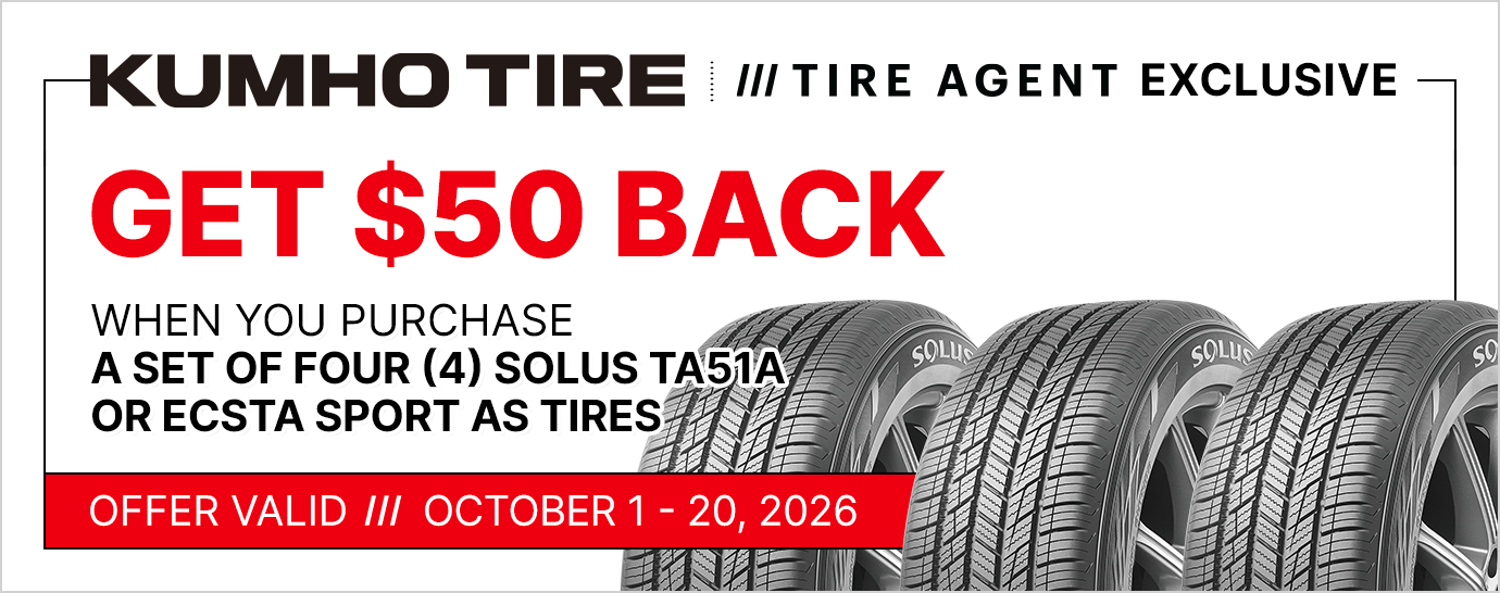 Get $50 back when you purchase a set of four (4) Solus AT51a or Ecsta Sport AS tires